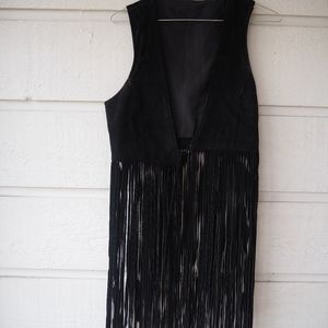 {Vintage} Black Leather Fringe Vest!